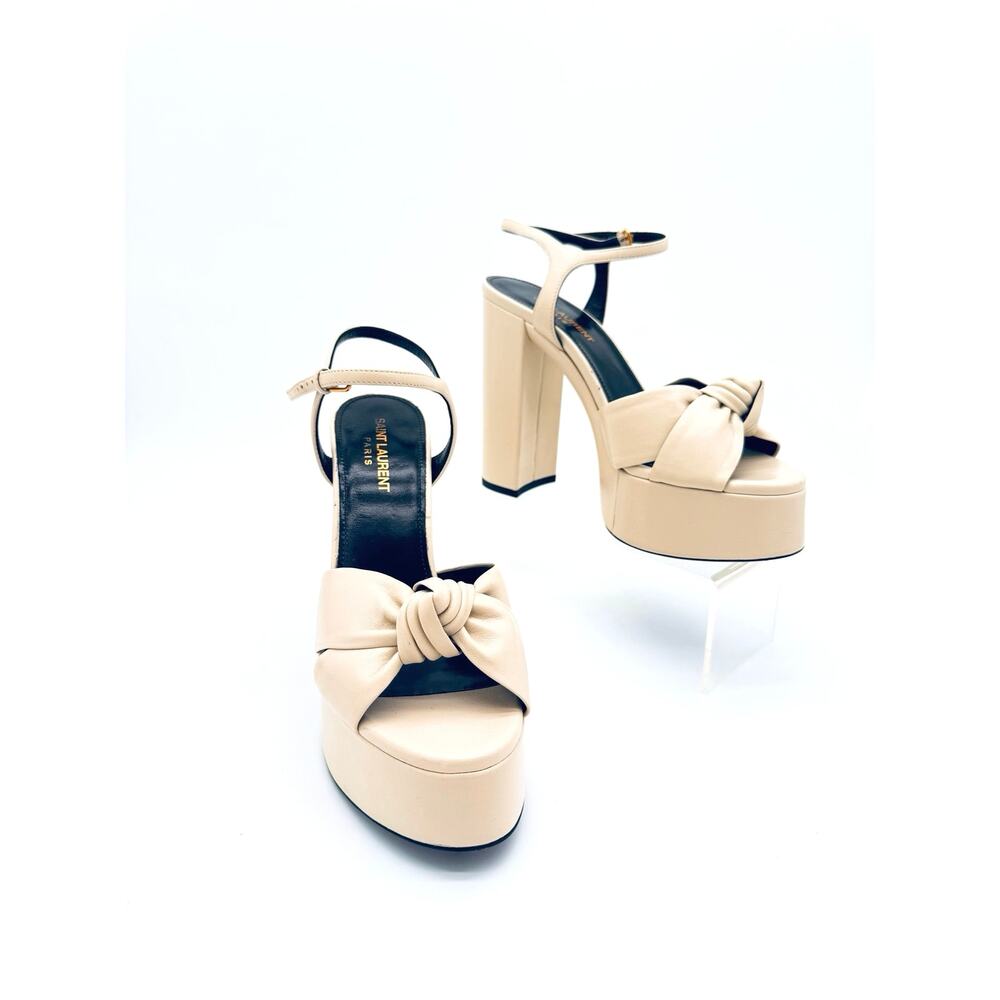 Saint Laurent Bianca Knotted Leather Platform Sandals Beige Heels EU 37